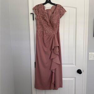Azazie Rose Mauve Lace Bodice Midi Dress
